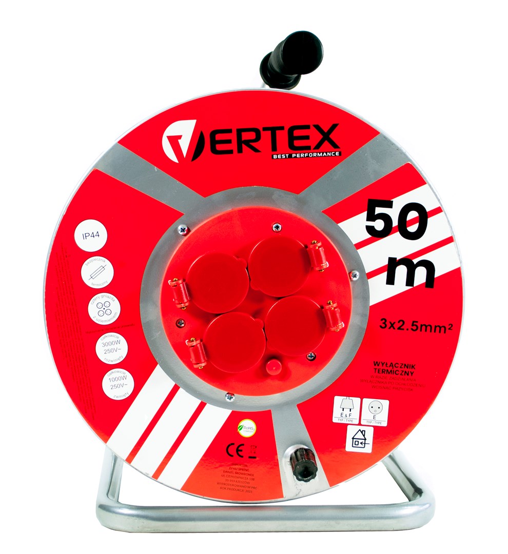 VRX Vertex PB50METAL raztegljivi kabel, 50 m, 3x2,5 mm², 3000 W, IP44, Črna