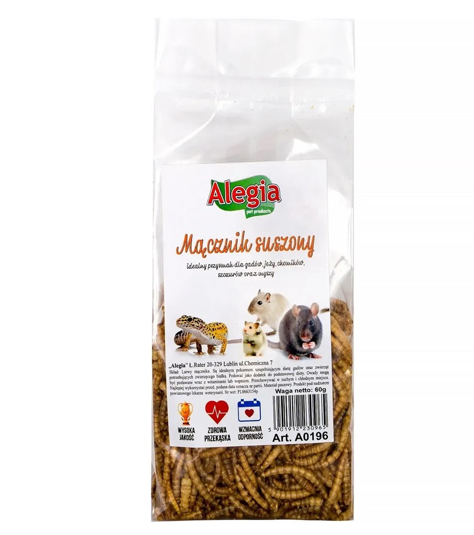 Poslastica za male živali ALEGIJA posušeni tenbrčki, insekti, 60g