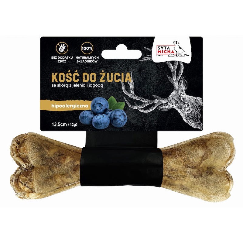 SYTA MICHA jelenova koža in jagodičasti bone - pasji priboljšek - 13,5 cm