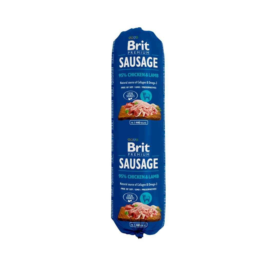 BRIT Premium Sausage Piščanec in jagnjetina – mokra hrana za pse, 800 g