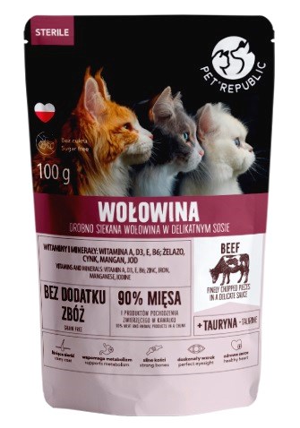 PET REPUBLIC Sterilna govedina drobno sesekljana - mokra hrana za mačke - 100 g