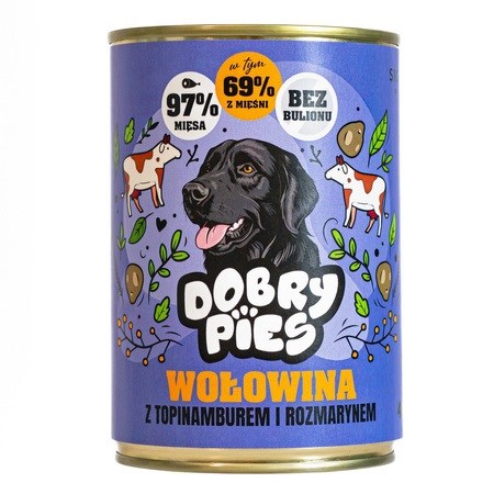 DOBRY PIES Mokra hrana za pse, Govedina z jeruzalemsko artičoko in rožmarinom - 400g