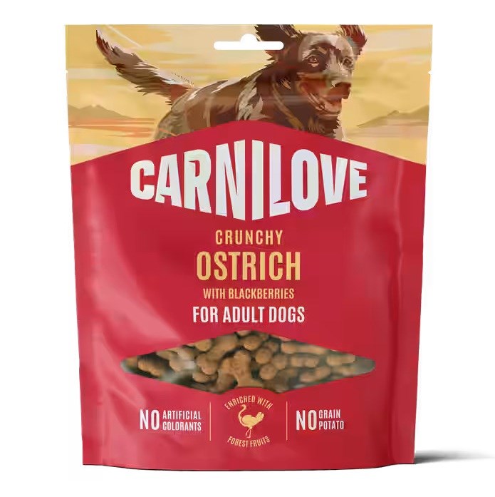 CARNILOVE Crunchy Ostrich with Blackberries - Pasji priboljški - 200g