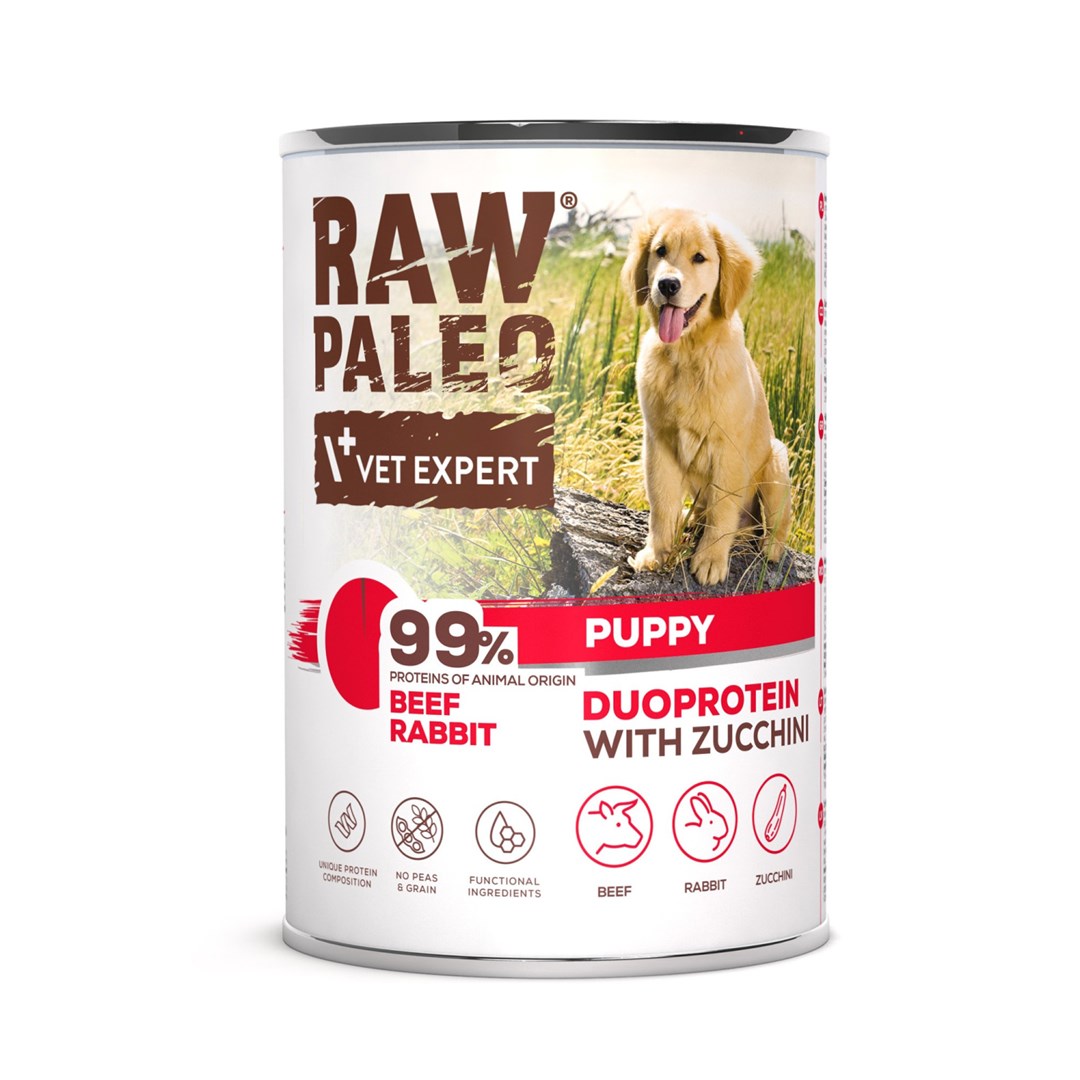 VETEXPERT Raw Paleo Duoprotein govedina & zajec za mladiče - mokra hrana, 400g