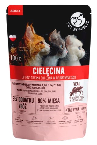 PET REPUBLIC Odrasla sitno sjeckana teletina - mokra hrana za mačke - 100 g