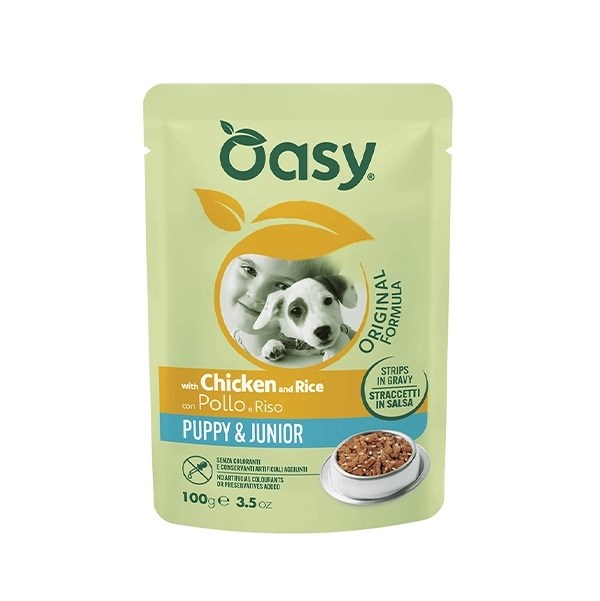 OASY Strips v omaki za mladiče s piščancem in rižem - mokra hrana za pse - 100g