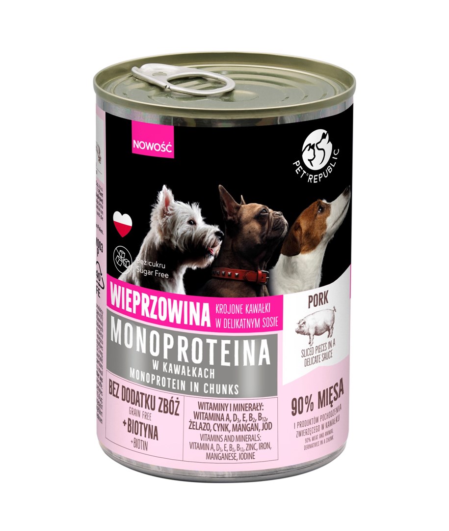 PET REPUBLIC monoproteinska hrana za pse s svinjino - mokra hrana, 400g