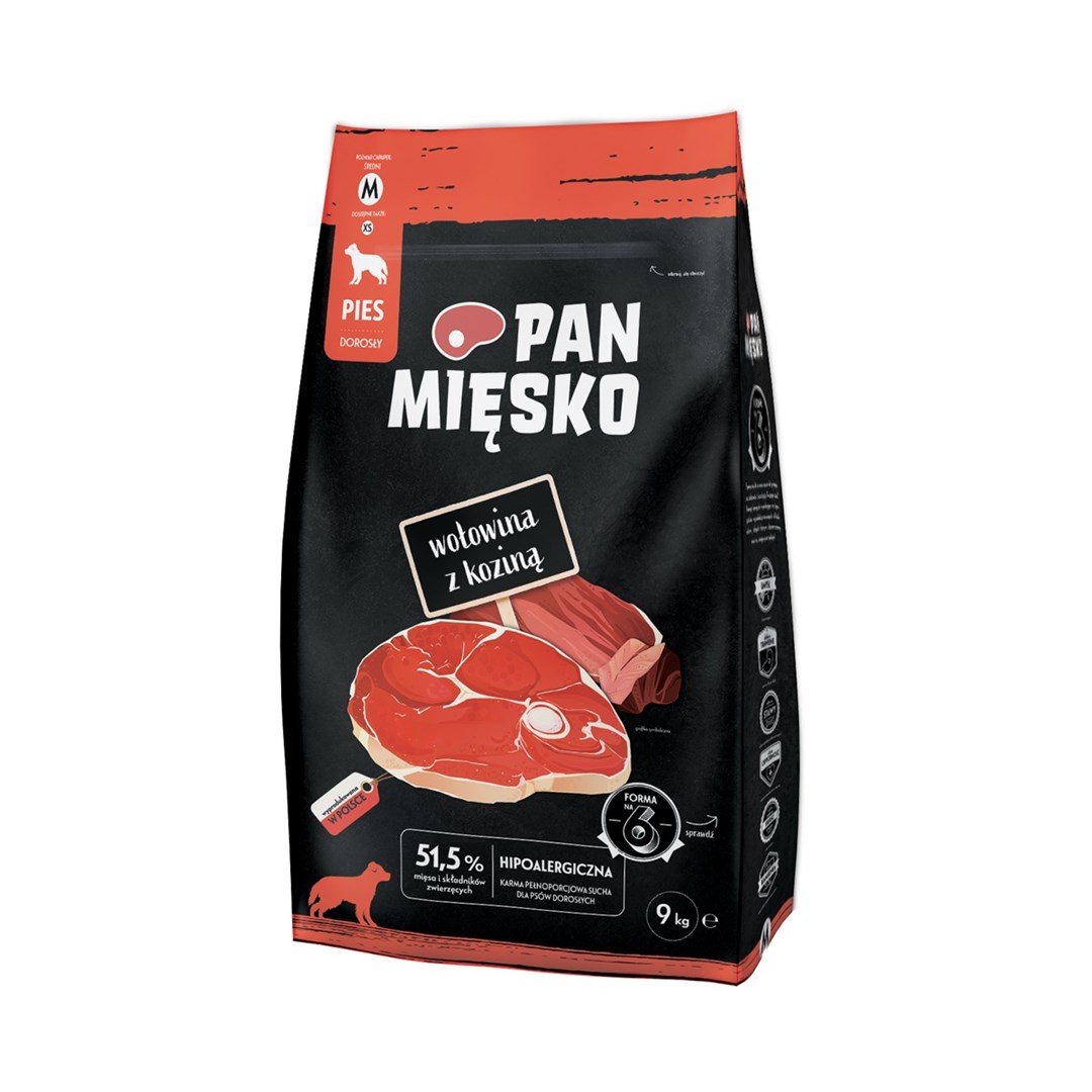 PAN MIĘSKO Beef with goat M - suha hrana za pse, 9 kg