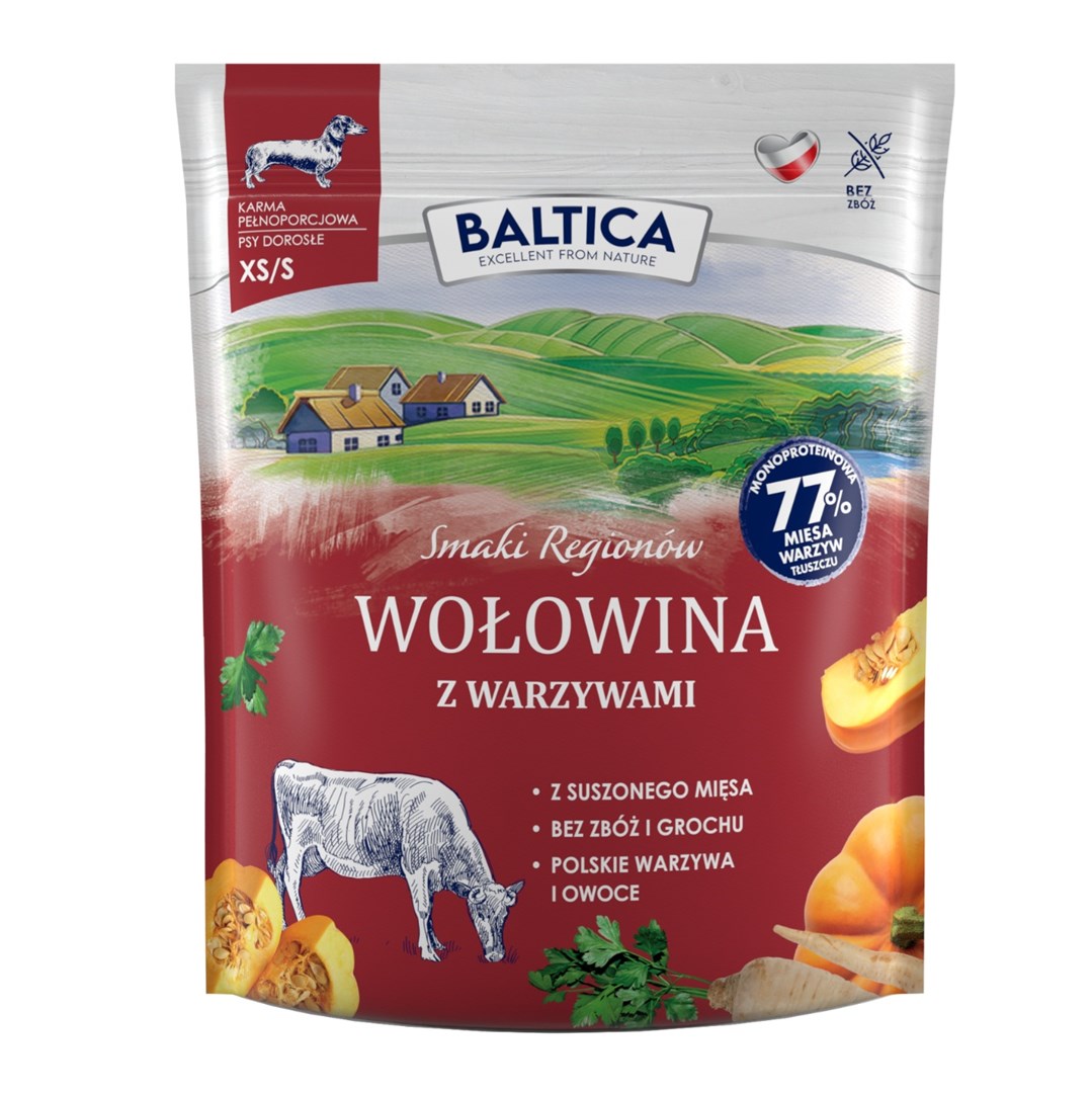 BALTICA Smaki regionów Govedina z zelenjavo 1 kg - suha hrana za male pasme