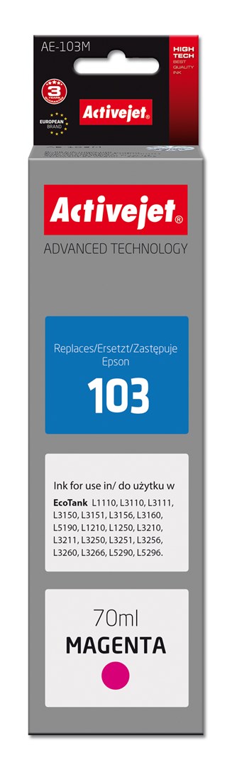 Activejet AE-103M črnilo v steklenici, nadomestilo Epson 103 (C13T00S34A), magenta, 70 ml