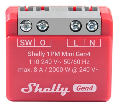 SHELLY 1PM Mini Gen4 pametni stikal, rdeč