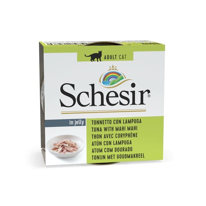 SCHESIR mokra hrana za mačke, Tuna z lososom v želeju, 85 g