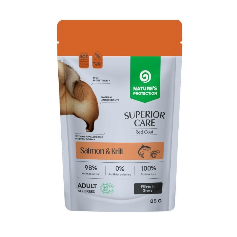 NATURE'S PROTECTION Superior Care rdeč plašč losos&krill - mokra hrana za pse - 85g