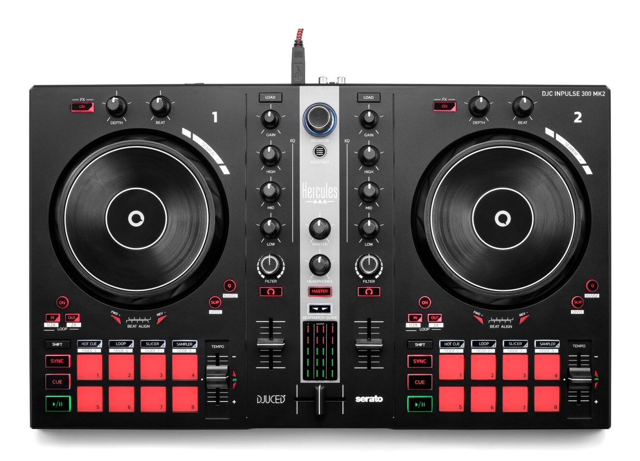 Hercules INPULSE 300 MK2 DJ kontroler, črna/rdeča