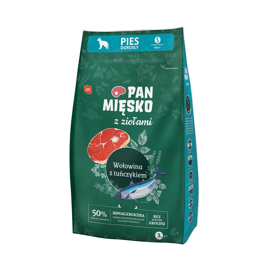 Hrana za pse PAN MIĘSKO s zelišči - govedina s tuno - 3kg