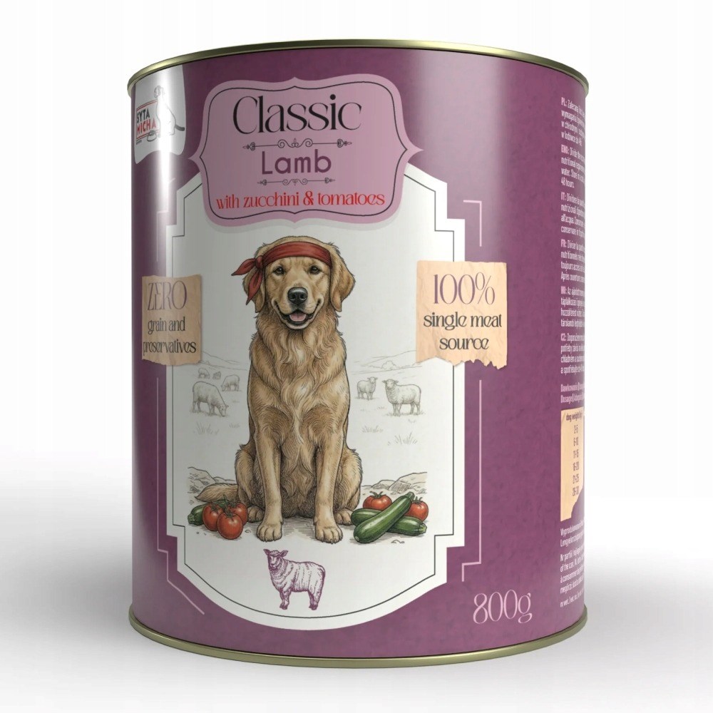 Vlažna pasja hrana SMH SYTA MICHA Classic Mono Jagnjetina z bučkami - 800 g