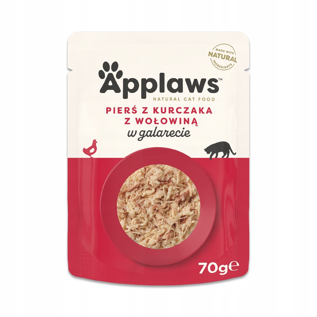 APPLAWS Piščančja prsa z govedino v želatini - mokra hrana za mačke - 70g