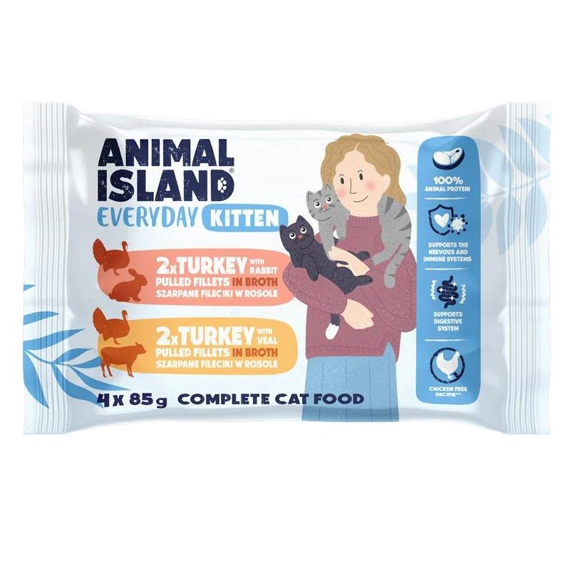 ANIMAL ISLAND Mokra hrana za mačke - puran z zajcem/puran z govedino (4x85g)