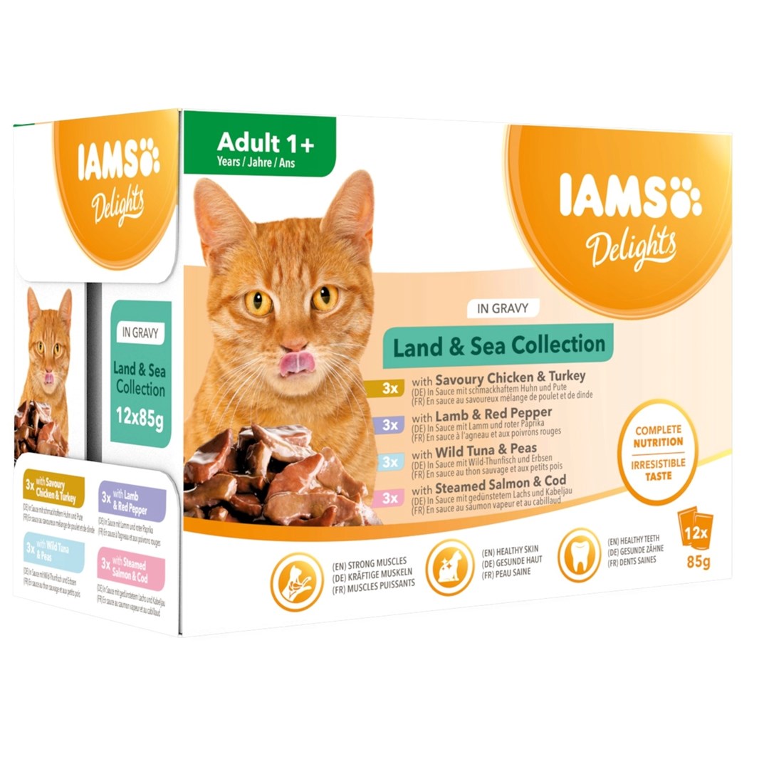 IAMS Delights Kopno & Morje v omaki - mokra hrana za mačke - 12 x 85 g