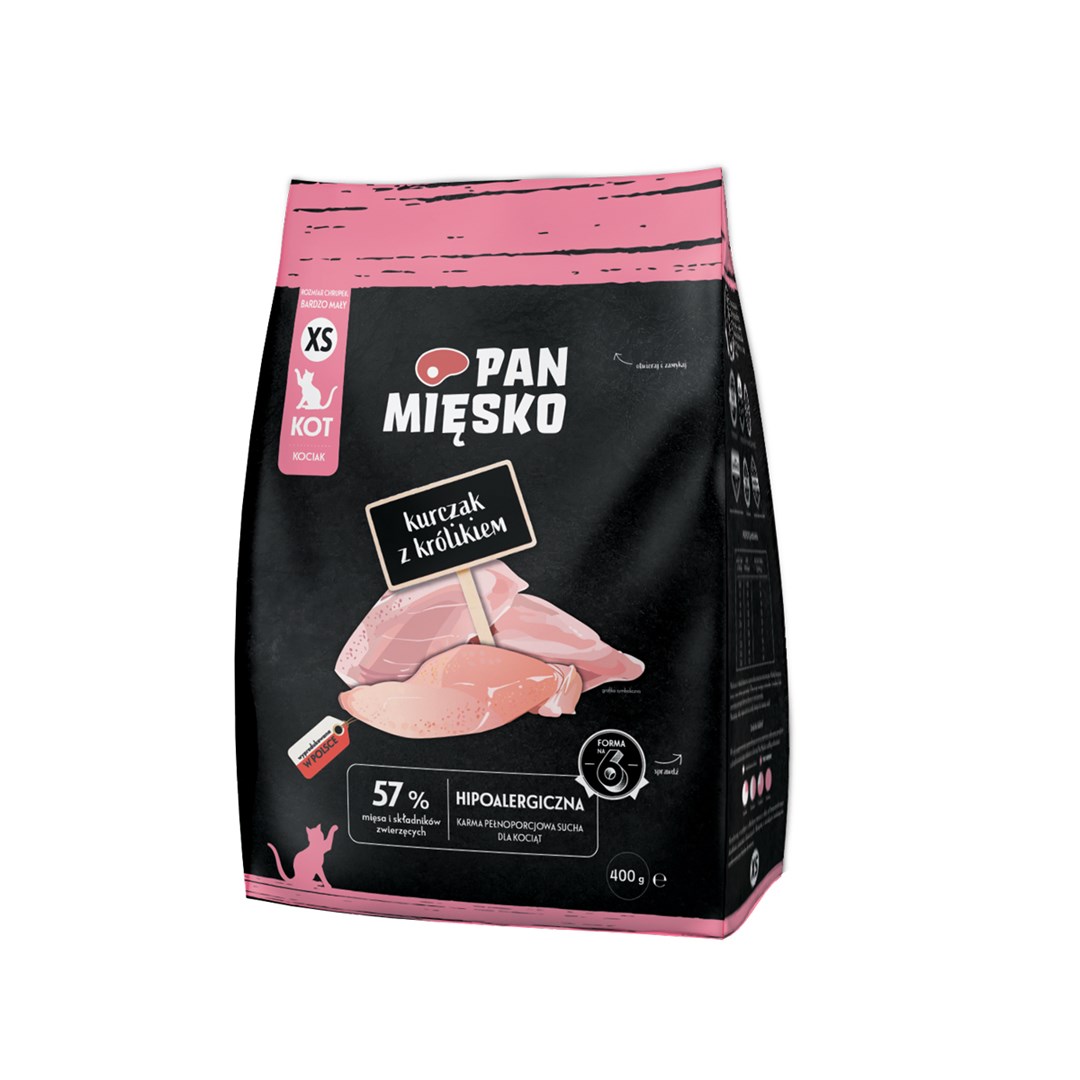 Suha hrana za mačke PAN MIĘSKO Piščanec z zajcem XS - 400g