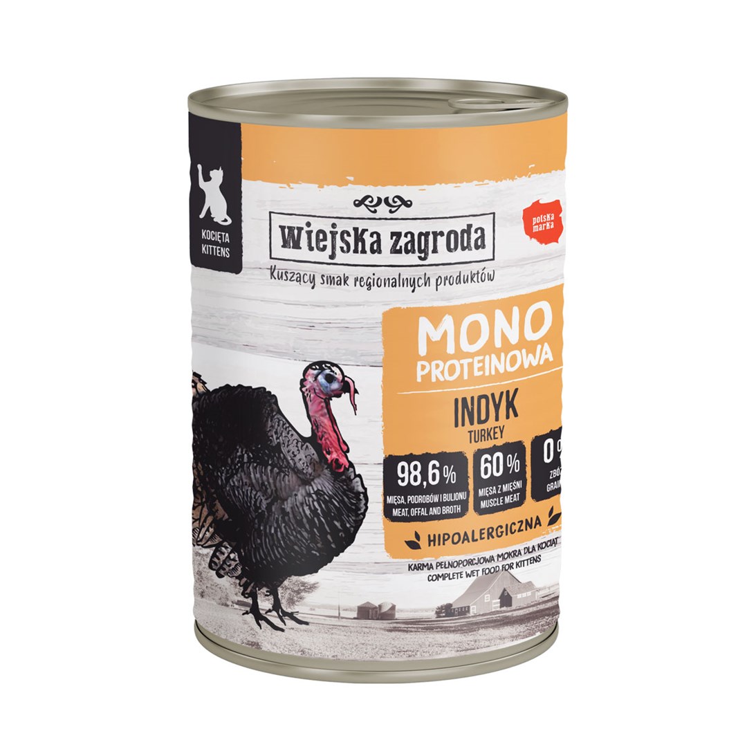 WIEJSKA ZAGRODA Monoprotein puran - mokra hrana za mucke, 400 g