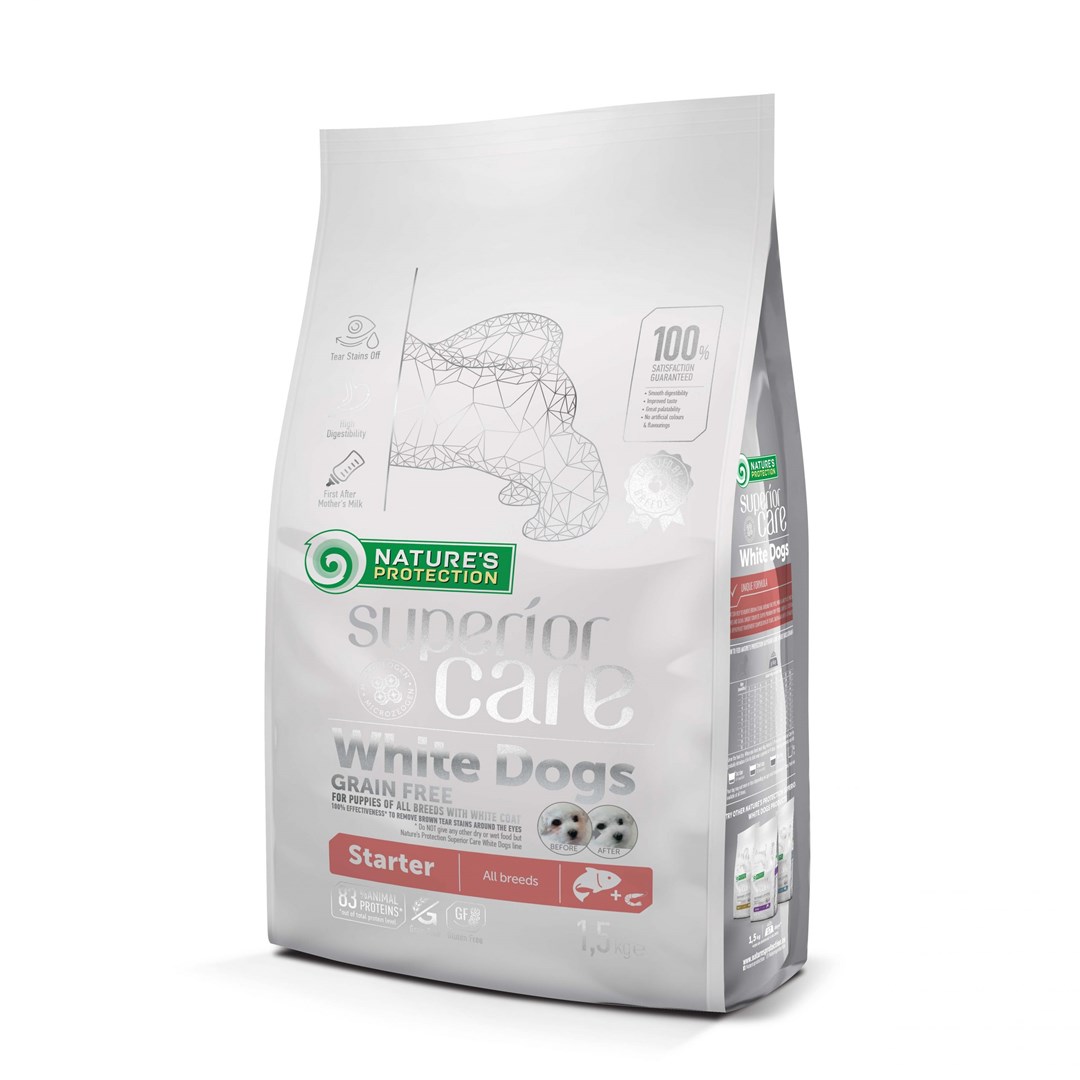 NATURE'S PROTECTION Superior Care White Dogs - suha hrana za bele pasme psov in mladičke s lososom, 1.5 kg