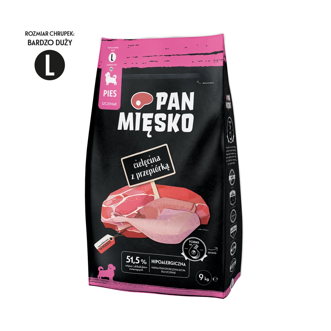 PMI MIĘSKO Hrana za mladiče - teletina z prepelico L, 9 kg