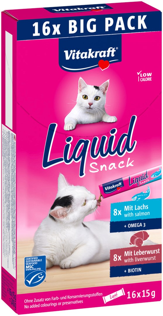 VITAKRAFT Liquid Snack Jetra z lososom, priboljšek za mačke, 16x15g