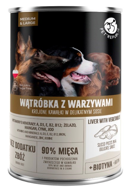 PTR PET REPUBLIC Jetra z zelenjavo za srednje in velike pse - mokra hrana - 1250g
