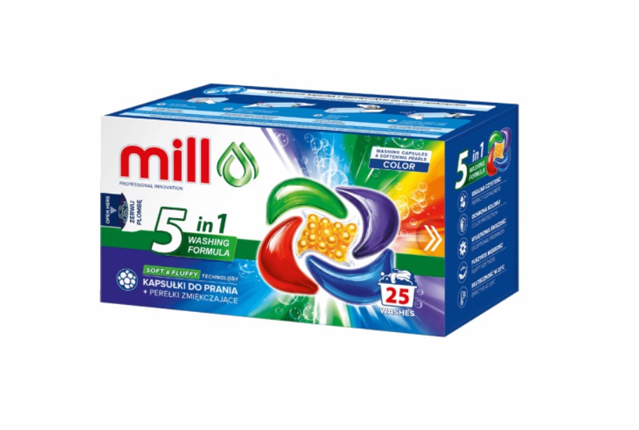 MILL PRO Kapsule za pranje + mehčalne kroglice Color, 25 kosov