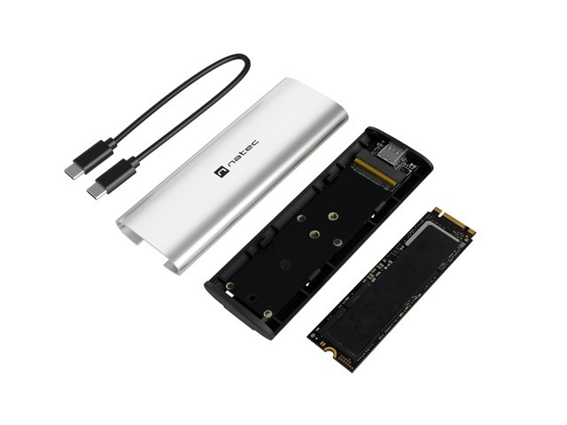Zunanji SSD-jev NATEC RHINO M.2 NVMe Lite, USB-C 3.2 Gen 2, srebrn
