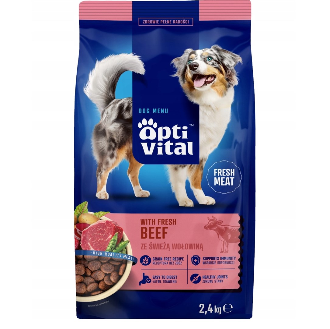 Suha pasja hrana OTV OPTIVITAL s svežo govedino (2,4 kg)