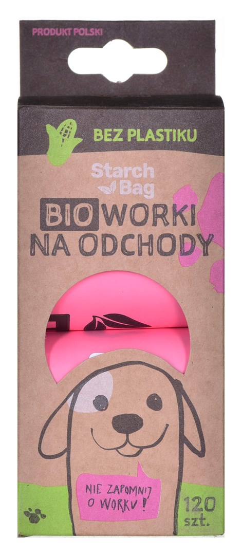 STARCH BAG vrečke za pasje iztrebke, biorazgradljive, roza, 120 kosov