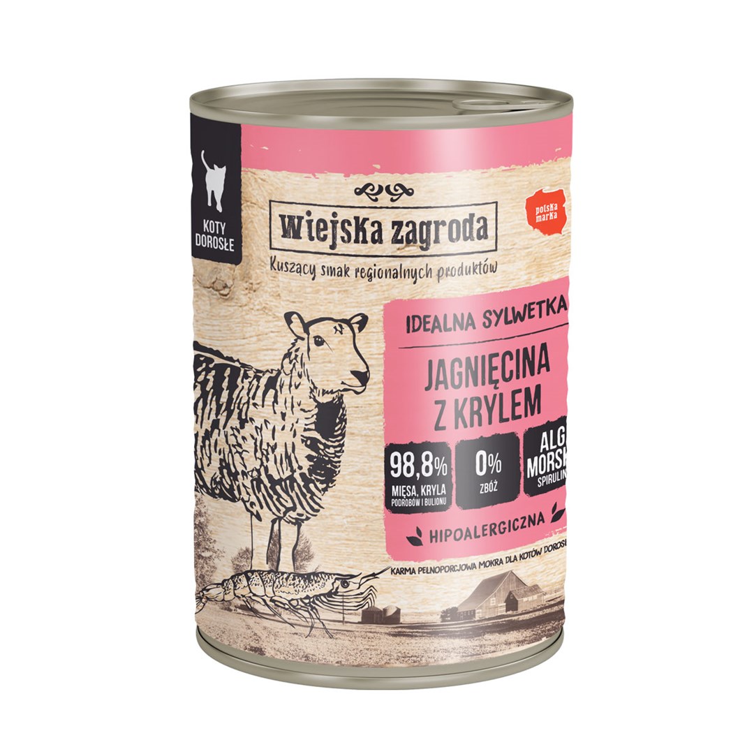 WIEJSKA ZAGRODA Lamb with krill, mokra hrana za mačke, 400g