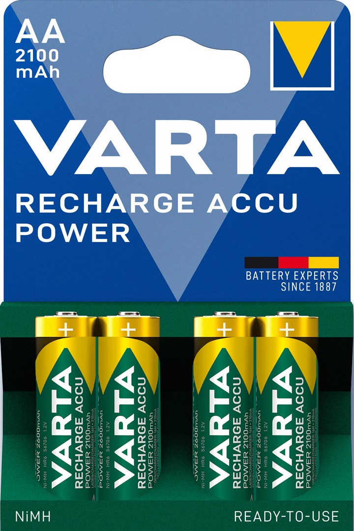 VARTA HR6 AA Recharge Accu Power 2100 mAh polnilne baterije (4 kosi), zelene/rumene