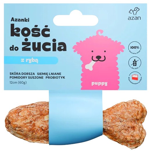 AZANKI Kost iz trske z probiotikom Puppy v obliki ribe – pasja poslastica – 12 cm
