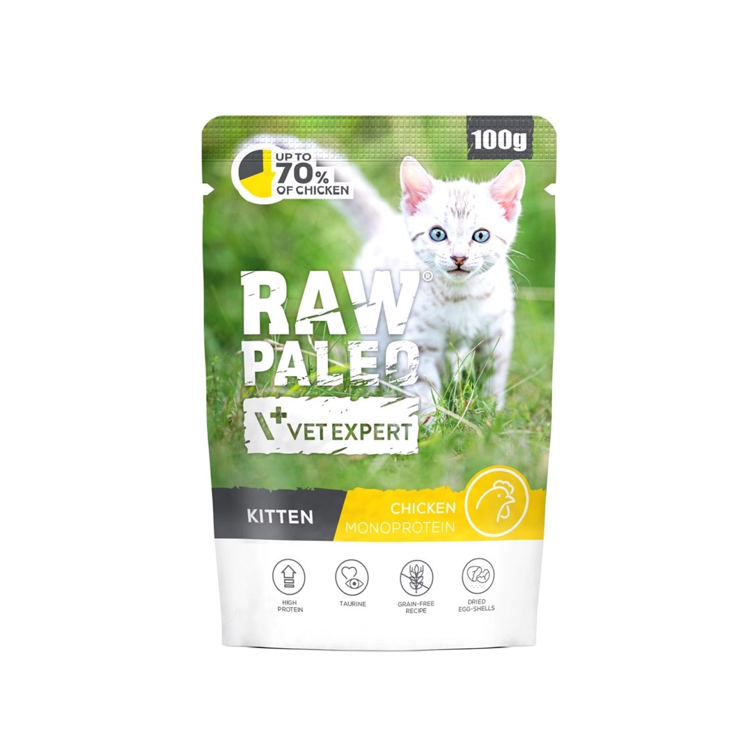 VETEXPERT Raw Paleo Kitten piščanec, mokra hrana za mačke, 100g