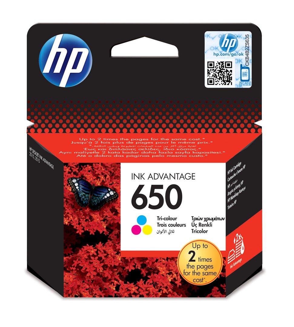 HP 650 Original črnila Cyan, Magenta, Yellow (1 kos)