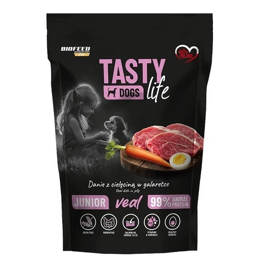 BIOFEED Tasty Dogs Life Junior s teletino - mokra hrana za pse - 500g