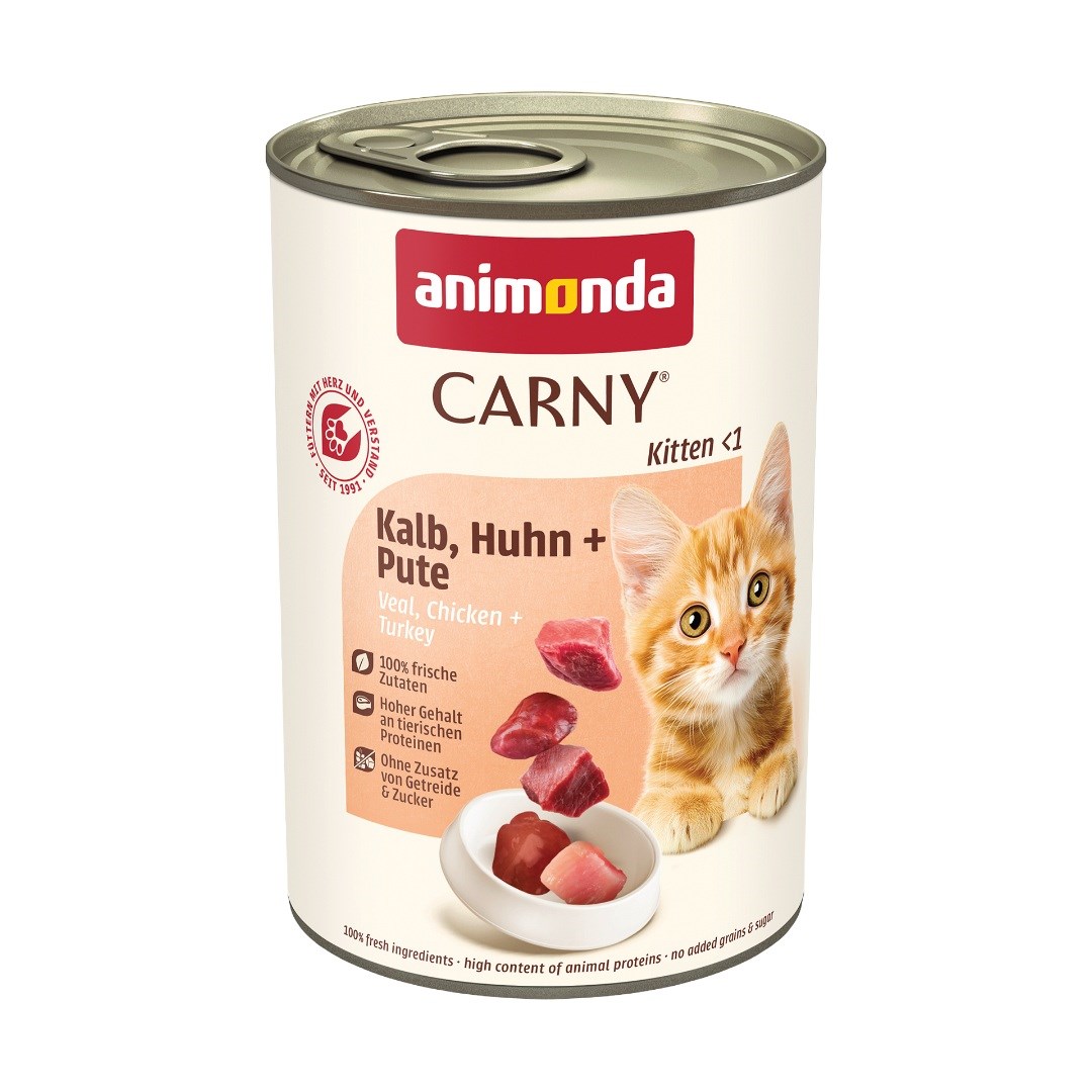 ANIMONDA Carny Kitten Mokra hrana za mačke - govedina, piščanec, puran - 400g