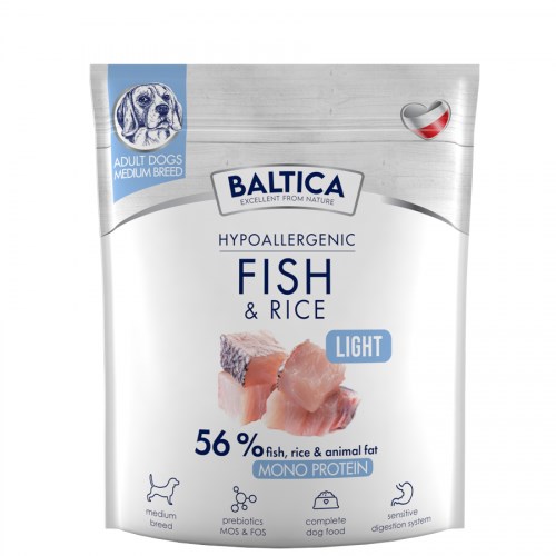 BALTICA Nutraceutic Hypoallergenic Light M Ribje z rižem, suha hrana za pse 1kg
