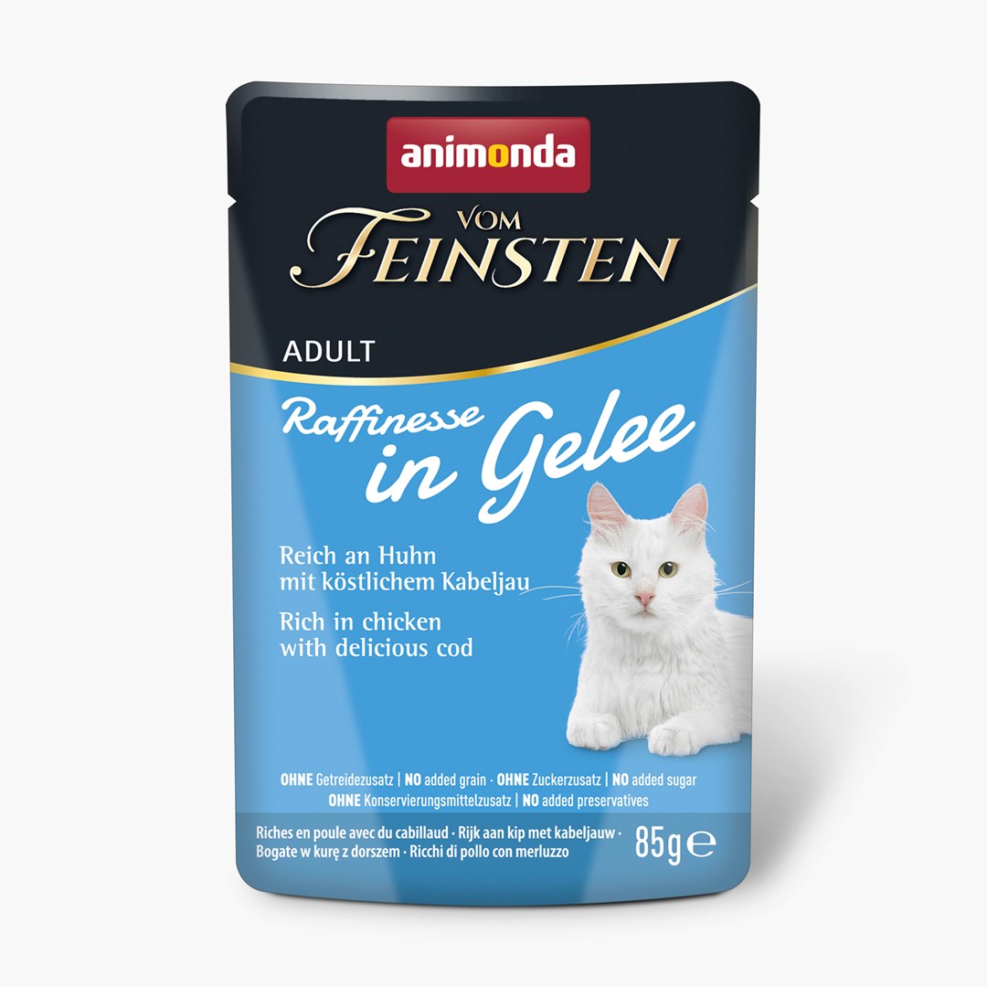 ANIMONDA Vom Feinsten, mokra hrana za odrasle mačke v želeju, piščanec z bakalajem, 85 g