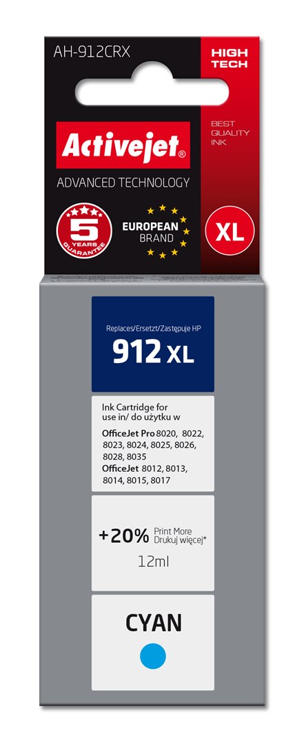 Activejet AH-912CRX Združljiva kartuša (za HP 912XL 3YL81AE), cian, 990 strani