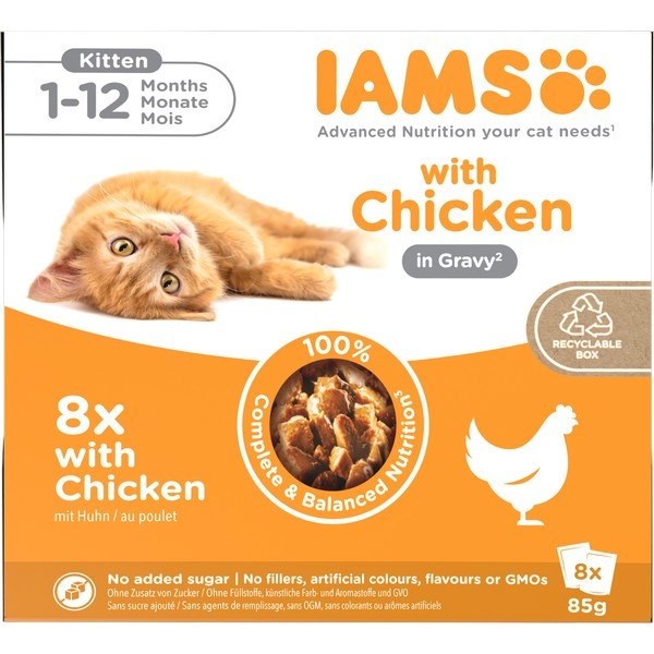 IAMS DELIGHTS Kitten v omaki, mokra hrana za mačke, 8x85g
