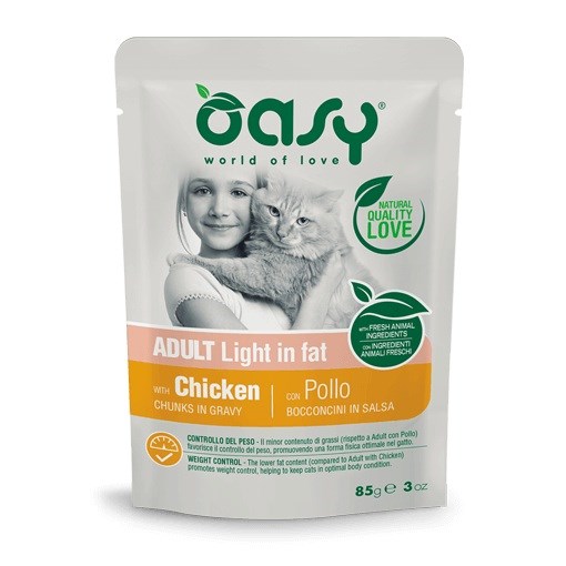 OASY Chunks in gravy Light in Fat Chicken - mokra hrana za mačke, 85g