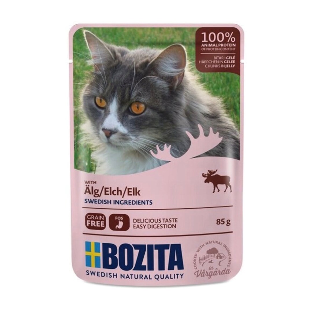 BOZITA Mesni koščki v želatini z losom - mokra hrana za mačke - 85 g