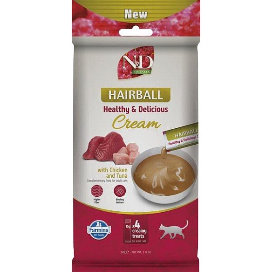 FARMINA N&D Quinoa Hairball poslastica za mačke s piščancem in tuno, 4 x 15 g