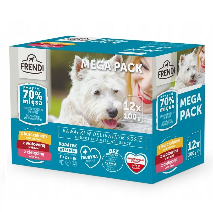 FRENDI Piščanec, Govedina, Teletina - mokra hrana za pse, 12x100g
