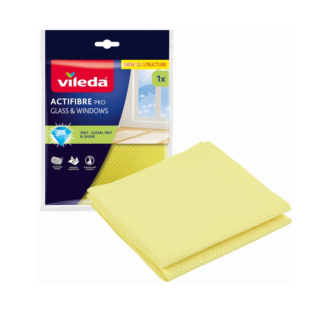 Vileda Actifibre Pro krpa za stekla in okna, rumena