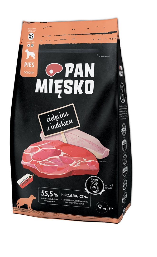 PMI Pasja hrana MIĘSKO, teletina s puranom, XS, 9 kg